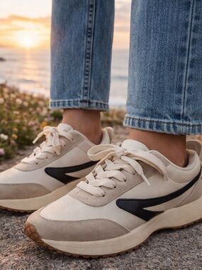 Dolce Vita Cream and Black Lace-Up Women's Sneakers